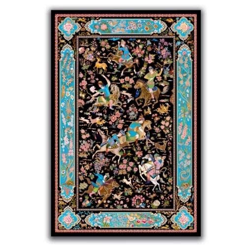 فرش ماشینی چاپی | فرشینه مخمل طرح شکارگاه زمینه مشکی 05(پس کرایه) — تصویر ۲