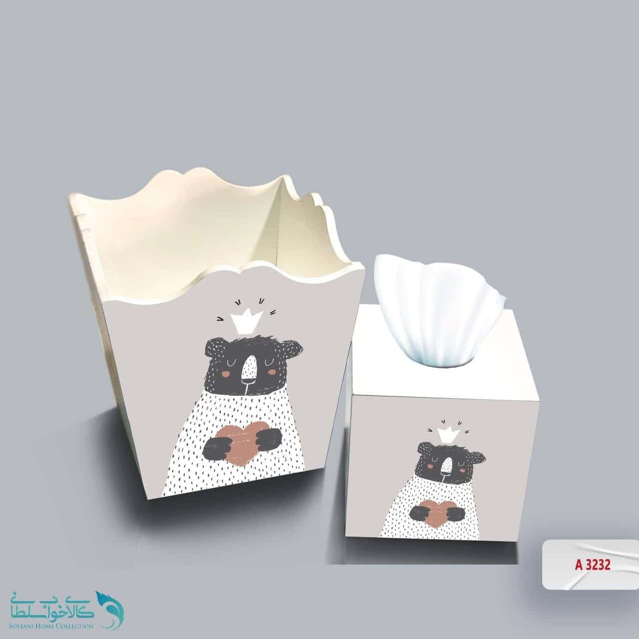 ست سطل و جا دستمال چوبی کودک طرح خرس ملکه کد A3232