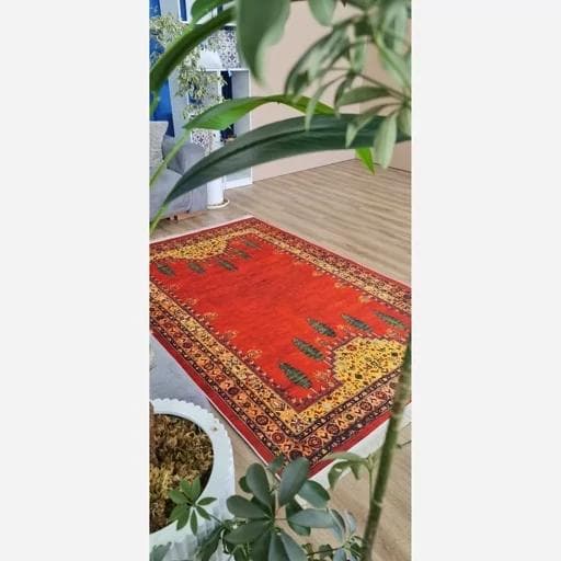 فرش ماشینی چاپی | فرشینه مخمل قشقایی طرح سنتی لاکی (پس کرایه) — تصویر ۸