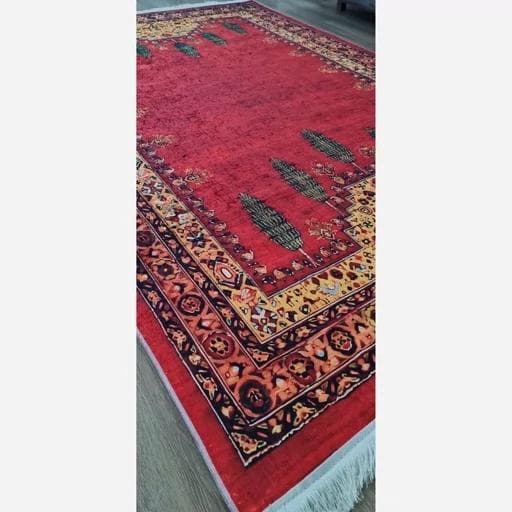 فرش ماشینی چاپی | فرشینه مخمل قشقایی طرح سنتی لاکی (پس کرایه) — تصویر ۵