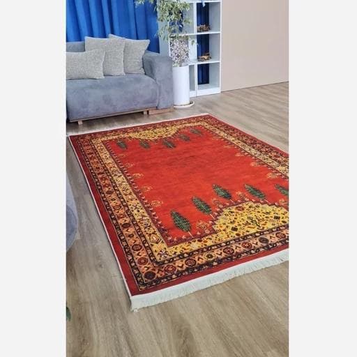 فرش ماشینی چاپی | فرشینه مخمل قشقایی طرح سنتی لاکی (پس کرایه) — تصویر ۷