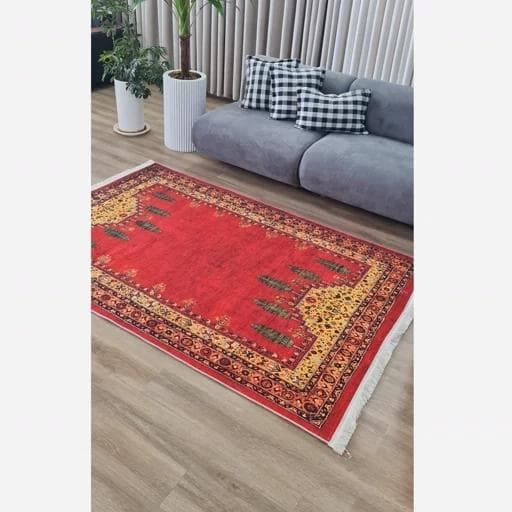 فرش ماشینی چاپی | فرشینه مخمل قشقایی طرح سنتی لاکی (پس کرایه) — تصویر ۴