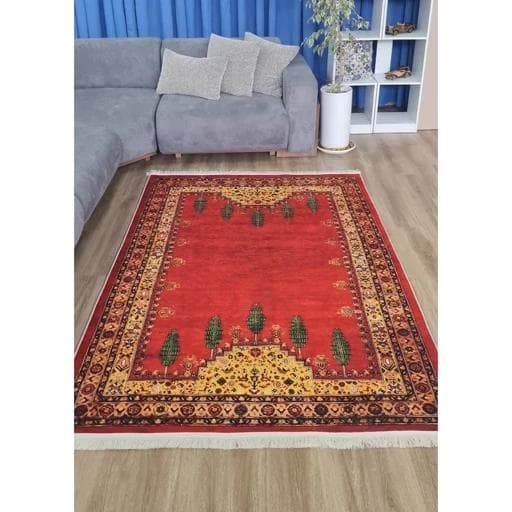 فرش ماشینی چاپی | فرشینه مخمل قشقایی طرح سنتی لاکی (پس کرایه) — تصویر ۲