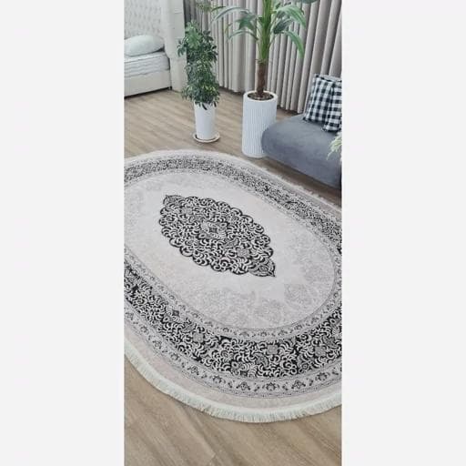 فرش ماشینی چاپی | فرشینه بیضی هازان ترک مدرن کد b51 (پس کرایه) — تصویر ۷
