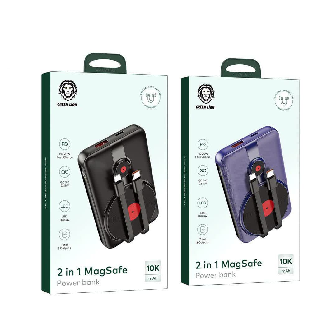پاوربانک وایرلس مگ سیف گرین لاین 20 وات مدل 2IN1 MAGSAFE ظرفیت 10000 میلی آمپر — تصویر ۴