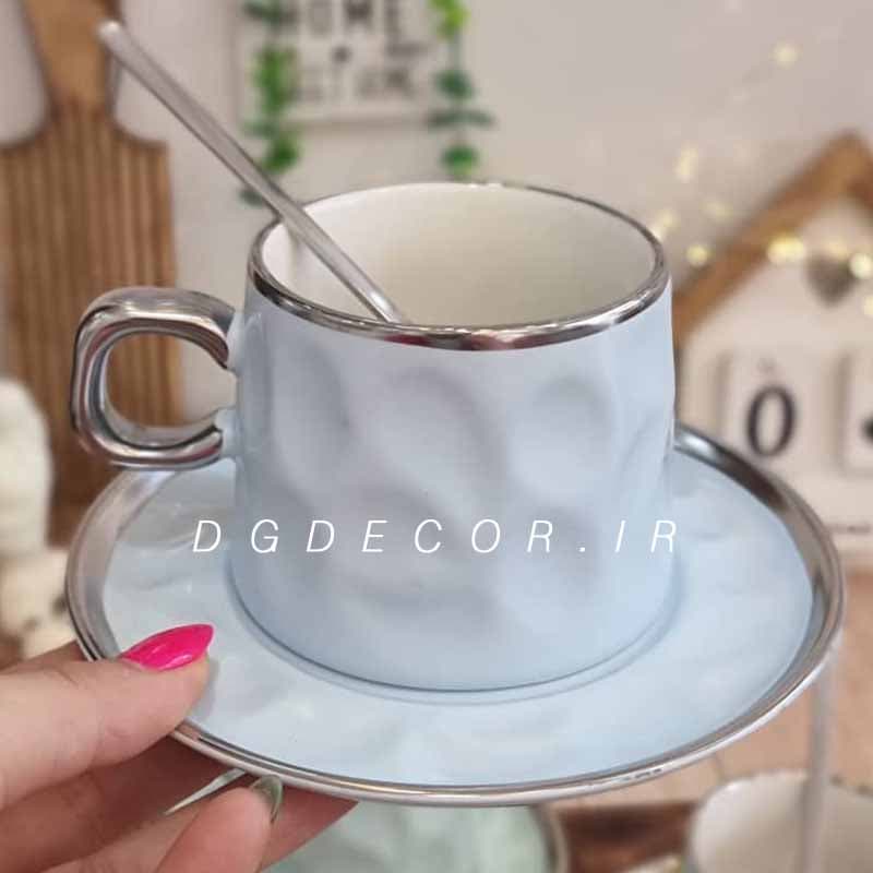 فنجان نعلبکی رنگی دسته نقره ای — تصویر ۵