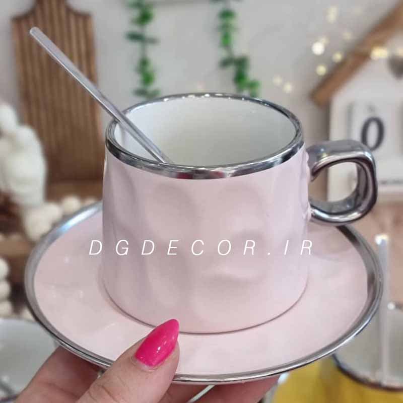 فنجان نعلبکی رنگی دسته نقره ای — تصویر ۳