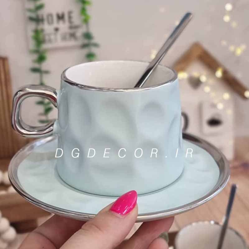 فنجان نعلبکی رنگی دسته نقره ای — تصویر ۲