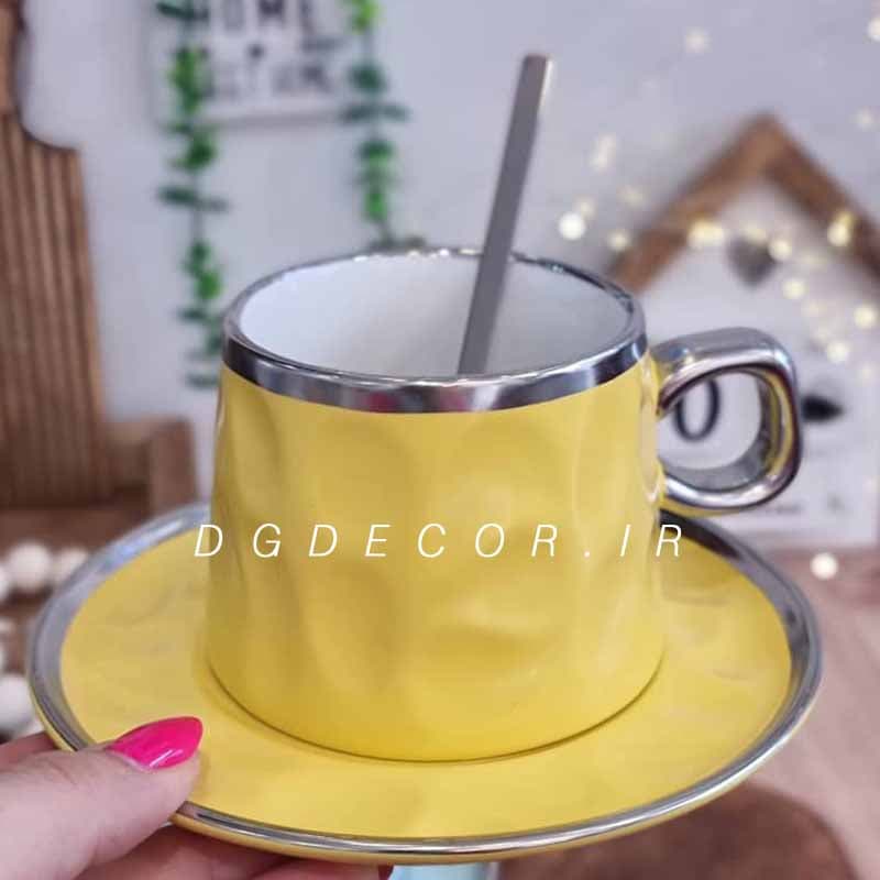 فنجان نعلبکی رنگی دسته نقره ای — تصویر ۶