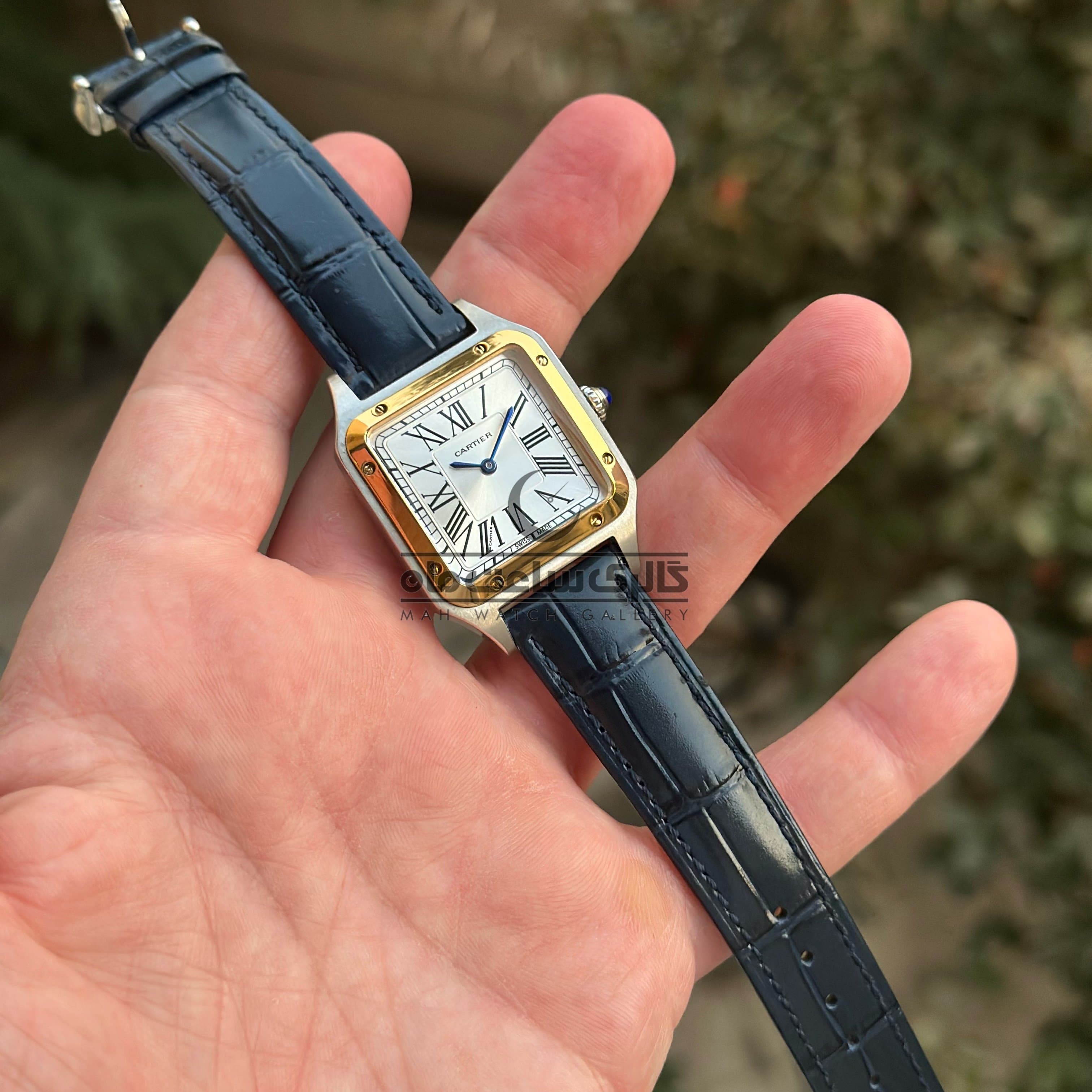 ساعت کارتیه دامنت زنانه قاب دورنگ طلایی چرم سرمه ای 32میلی متر(CARTIER) — تصویر ۳