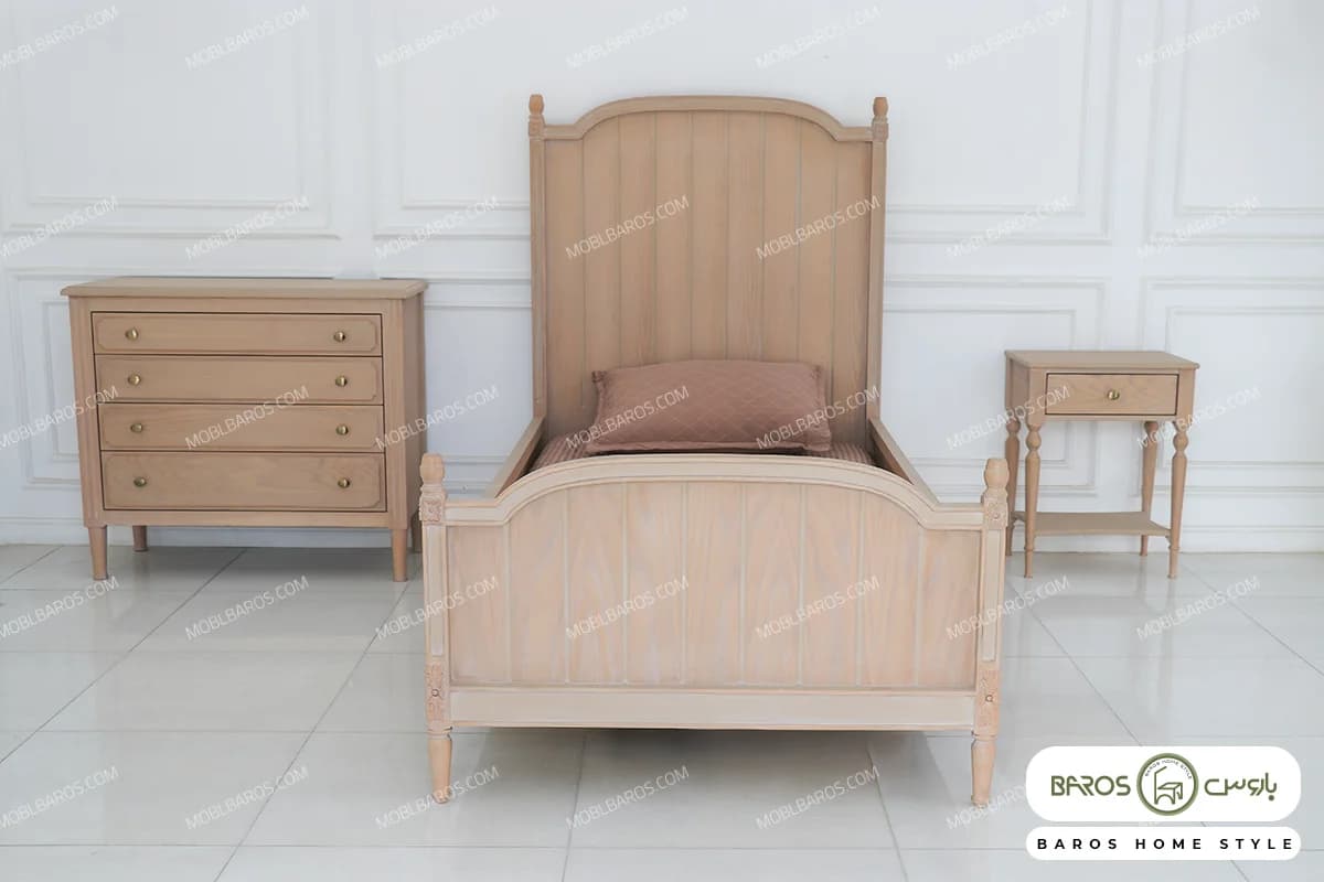 سرویس خواب تکنفره و نوجوان چوبی کاجی کد ۲