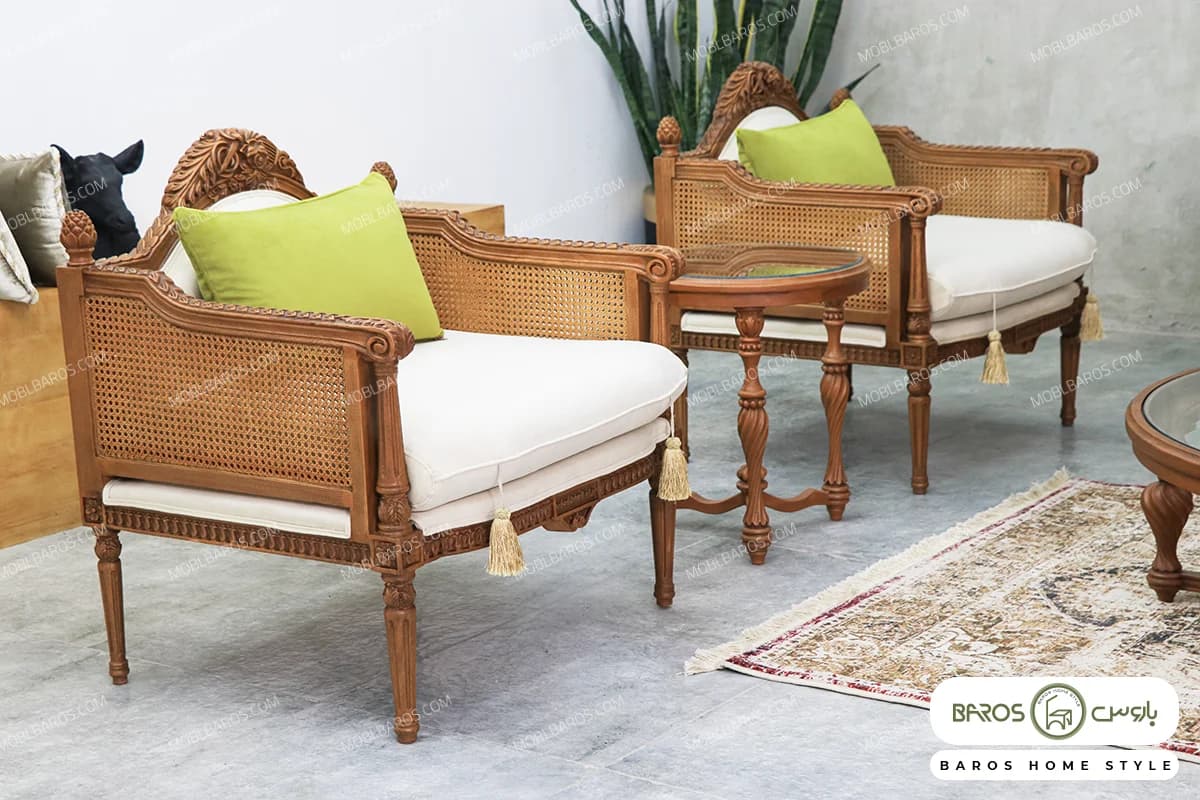 مبل کلاسیک کاجی و کاناپه گیسو — تصویر ۶