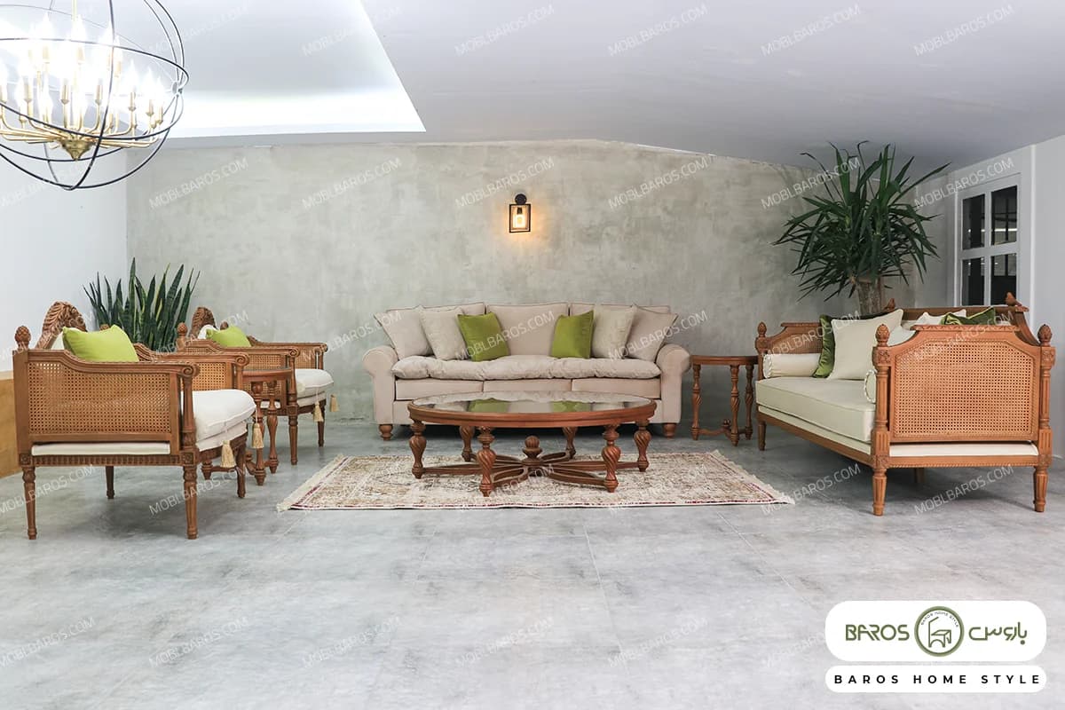 مبل کلاسیک کاجی و کاناپه گیسو — تصویر ۴