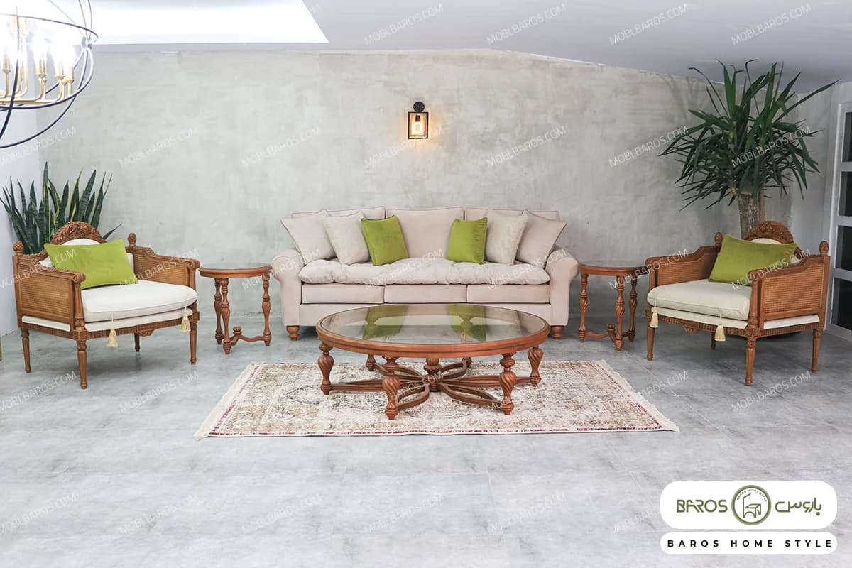 مبل کلاسیک کاجی و کاناپه گیسو — تصویر ۵