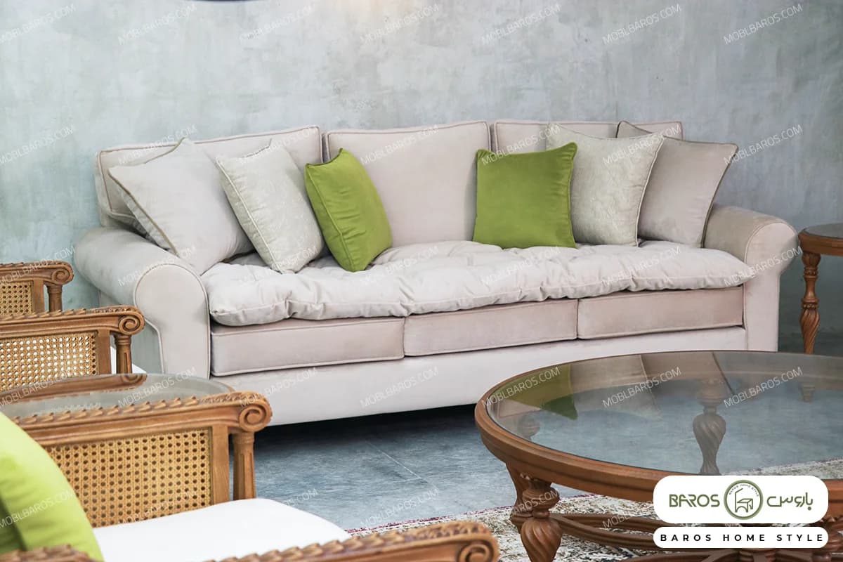مبل کلاسیک کاجی و کاناپه گیسو — تصویر ۷