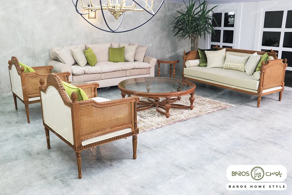مبل کلاسیک کاجی و کاناپه گیسو — تصویر ۳