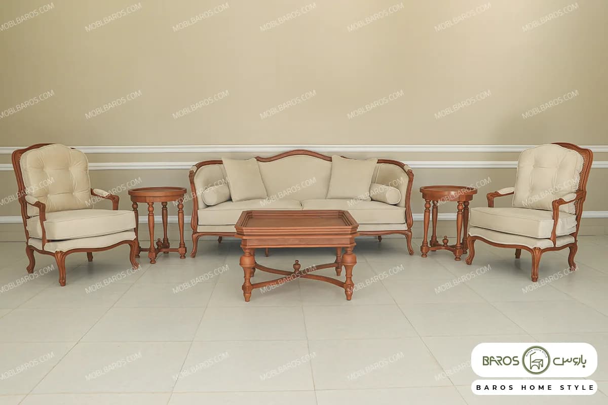 مبل نئوکلاسیک راشل پلاس و کاناپه کاجی — تصویر ۴