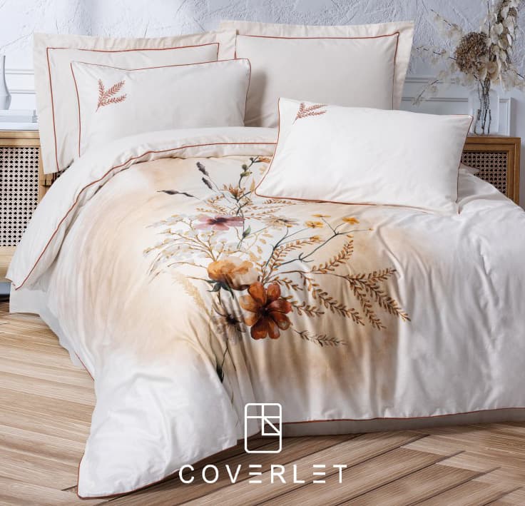 روتختی سفید دونفره طرح گل و گلدوزی کاوری مدل Bouquet