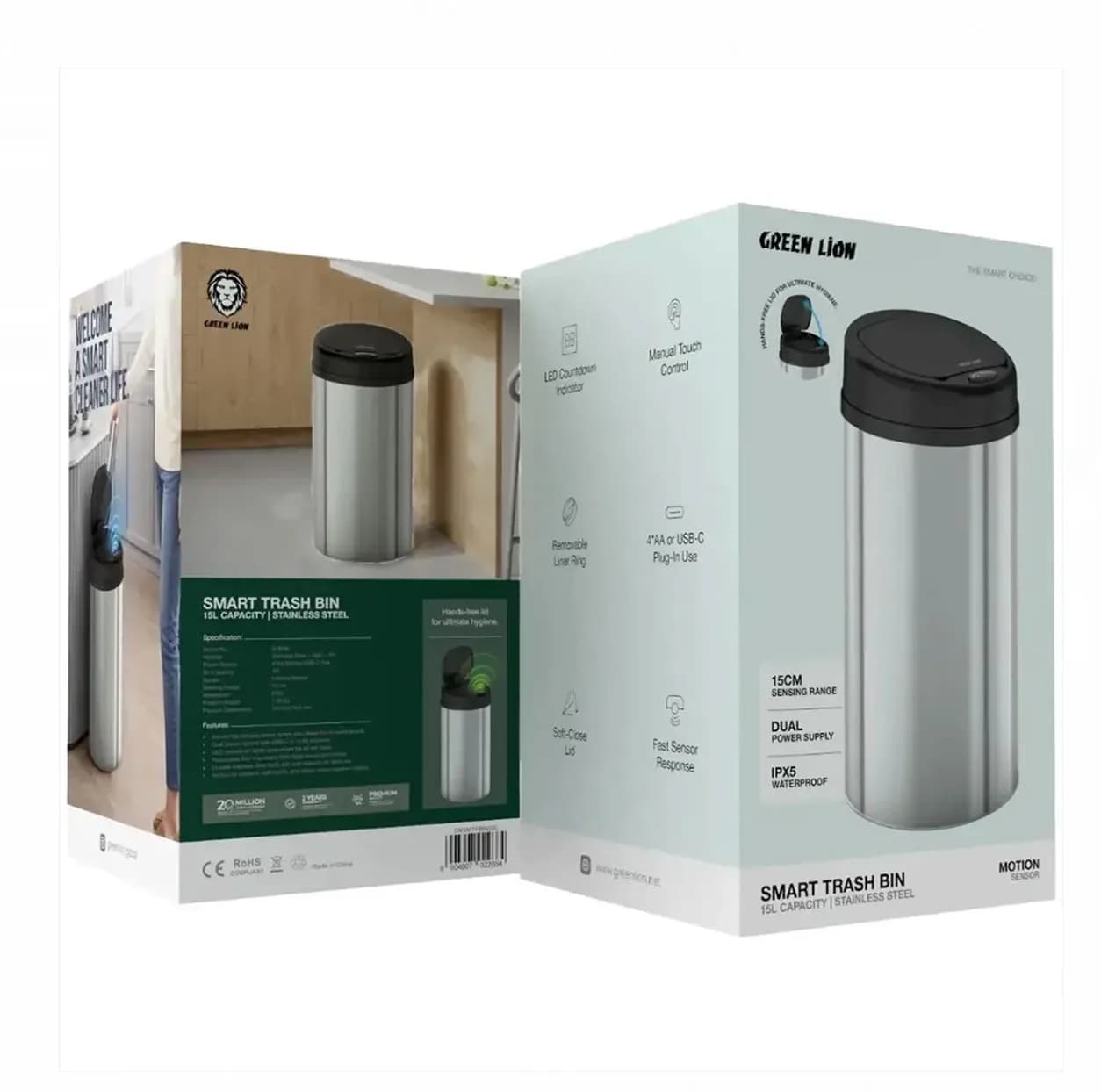 سطل زباله هوشمند گرین لاین مدل GNSMTRBIN5SL گنجایش 15 لیتر — تصویر ۵