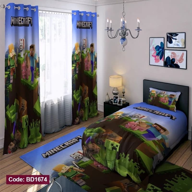 ست کامل ژورنالی روتختی چاپی پسرانه طرح ماینکرفت کد bd1674 (پس کرایه)