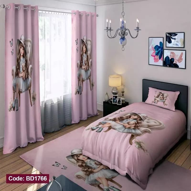 ست کامل ژورنالی رو تختی چاپی دخترانه دختر و خرس کد bd1766 (پس کرایه)