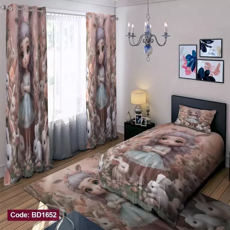 ست کامل ژورنالی رو تختی چاپی دخترانه خرگوش کد bd1652 (پس کرایه)