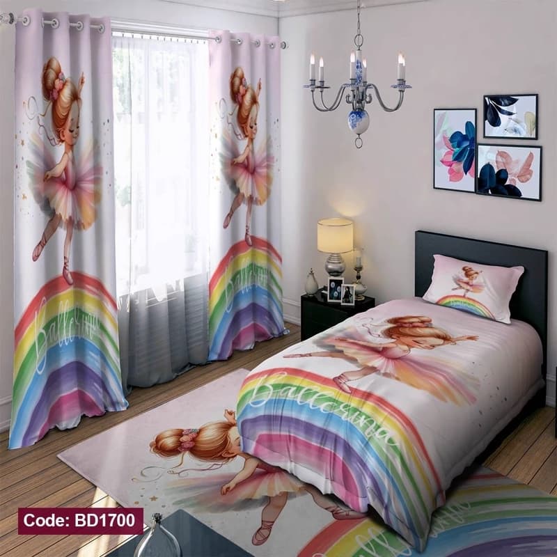 ست کامل ژورنالی رو تختی چاپی دخترانه رنگین کمان کد bd1700 (پس کرایه)