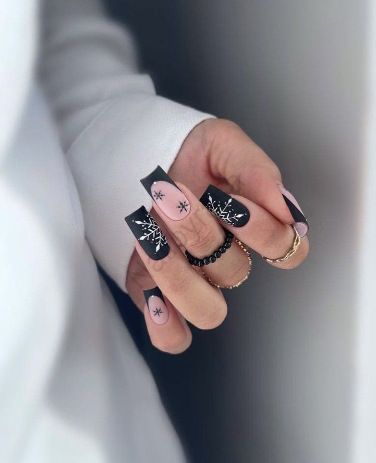 ناخن مصنوعی طرح برف و فرنچ مشکی نود مات مربعی بلند راسا – RSN0099 — تصویر ۵