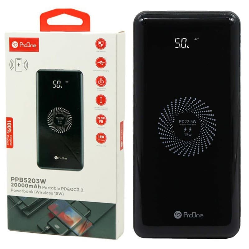 پاور بانک 20000 فست شارژ Wireless PD QC3.0 ProOne PPB5203W — تصویر ۴