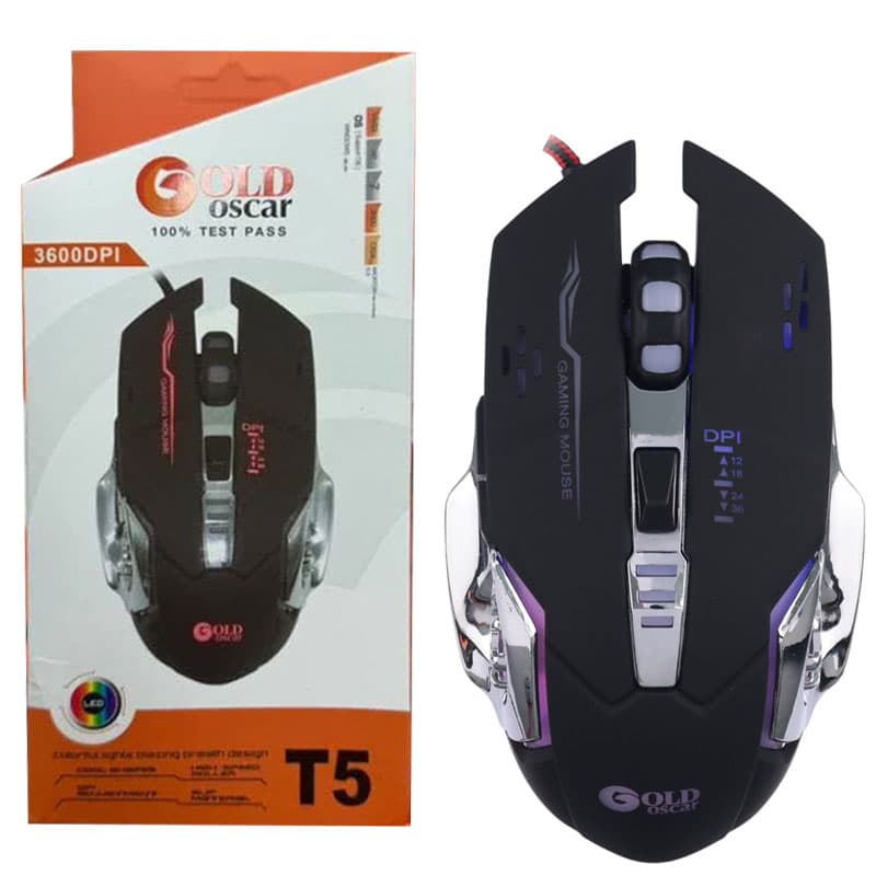 موس سیمدار گیمینک 6 کلید LED دار Gold Oscar T5