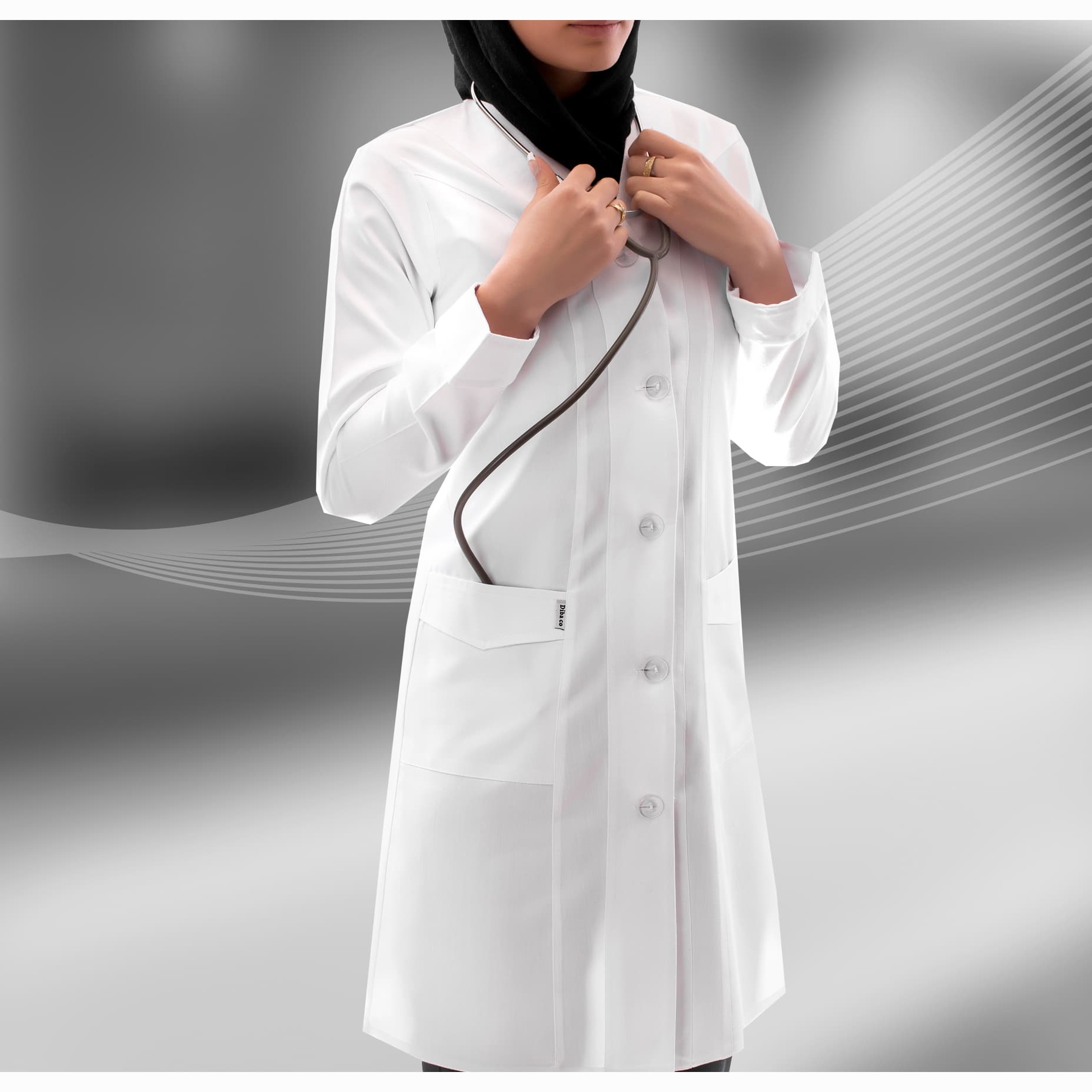 روپوش پزشکی زنانه خضرا مدل صدف کد 32400 — تصویر ۲