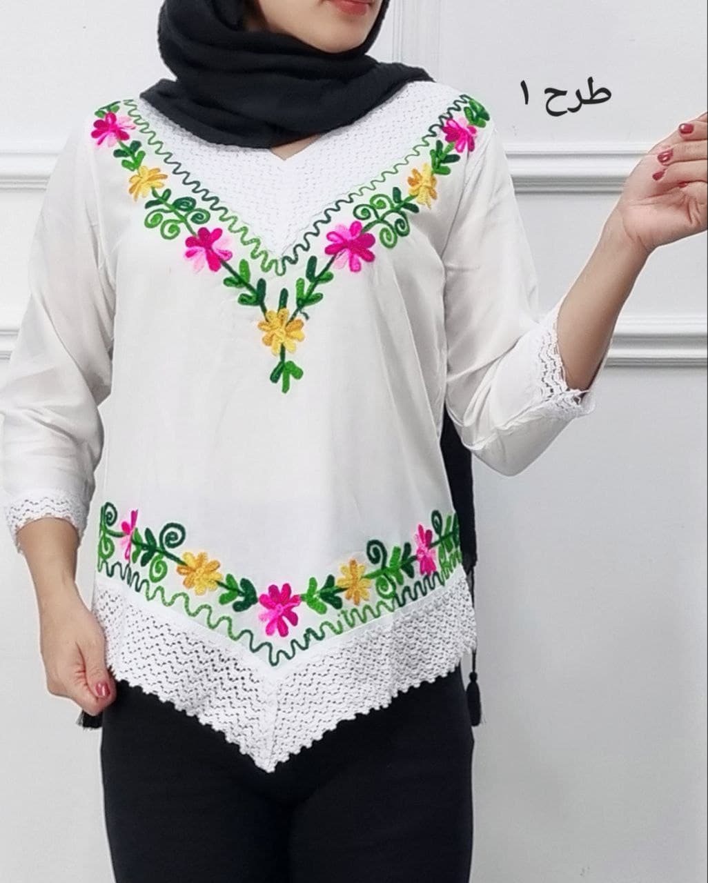 بلوز نخی سفیدخامه دوزی هندی/کد7074 — تصویر ۷