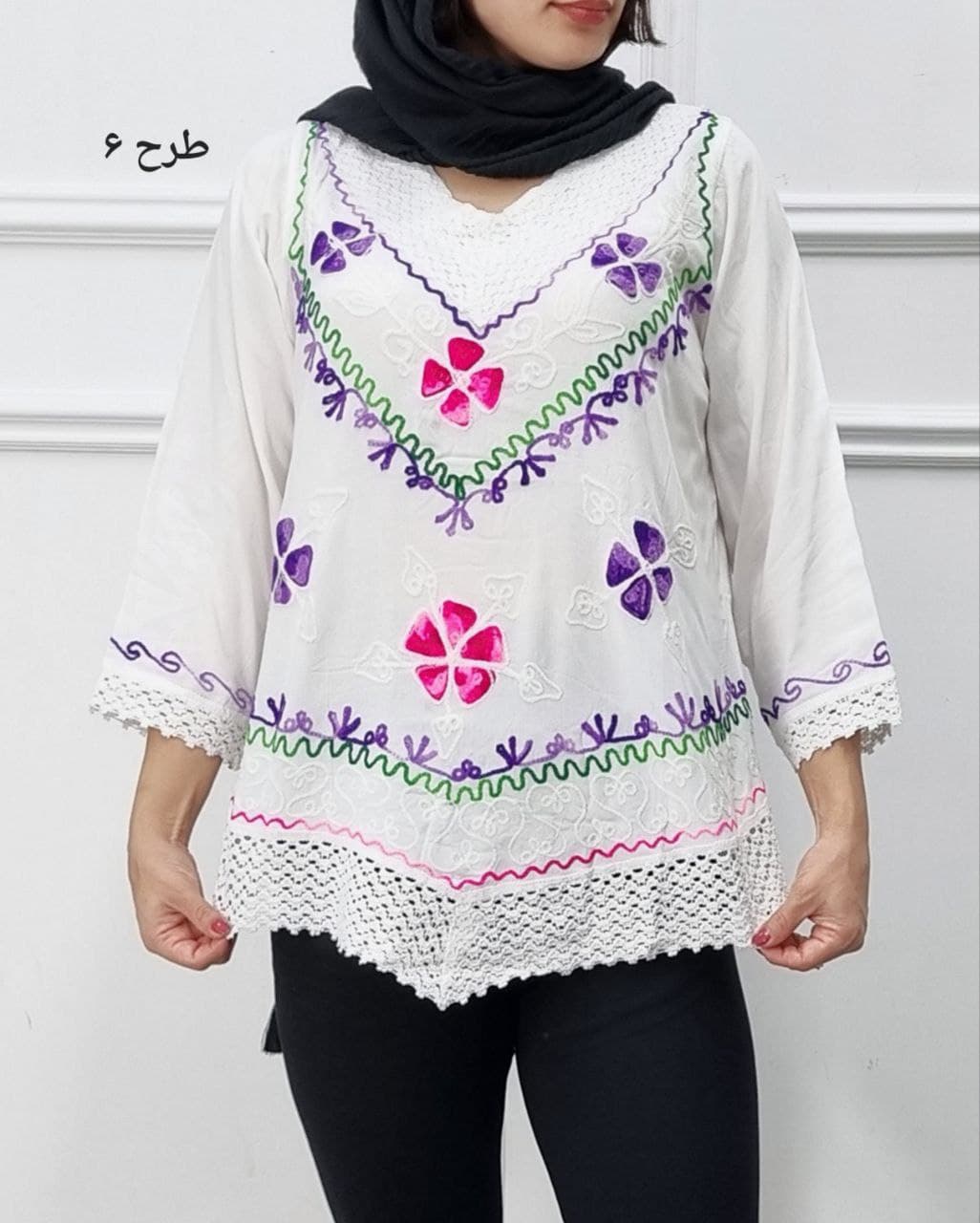 بلوز نخی سفیدخامه دوزی هندی/کد7074 — تصویر ۸