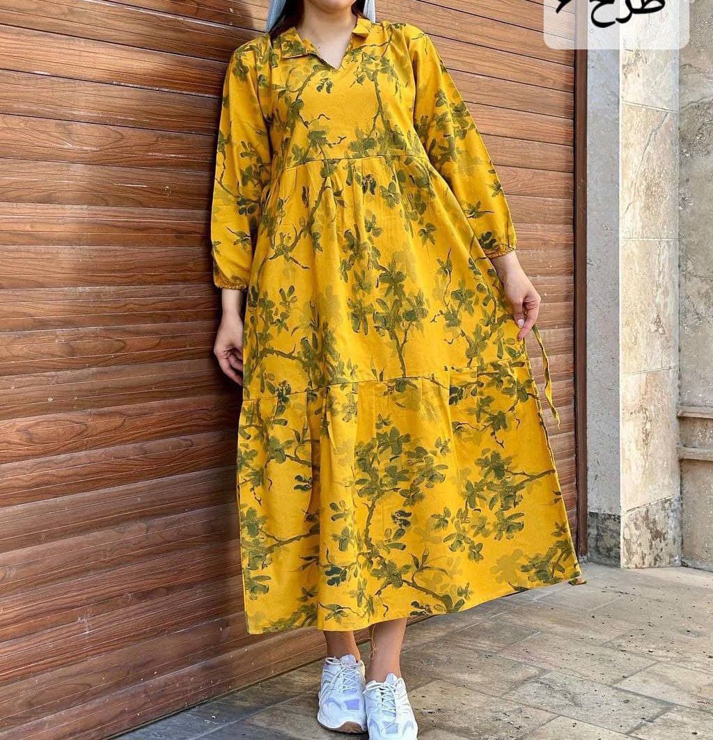 پیراهن ساحلی لینن نچرال یقه شکاری/کد6844 — تصویر ۴