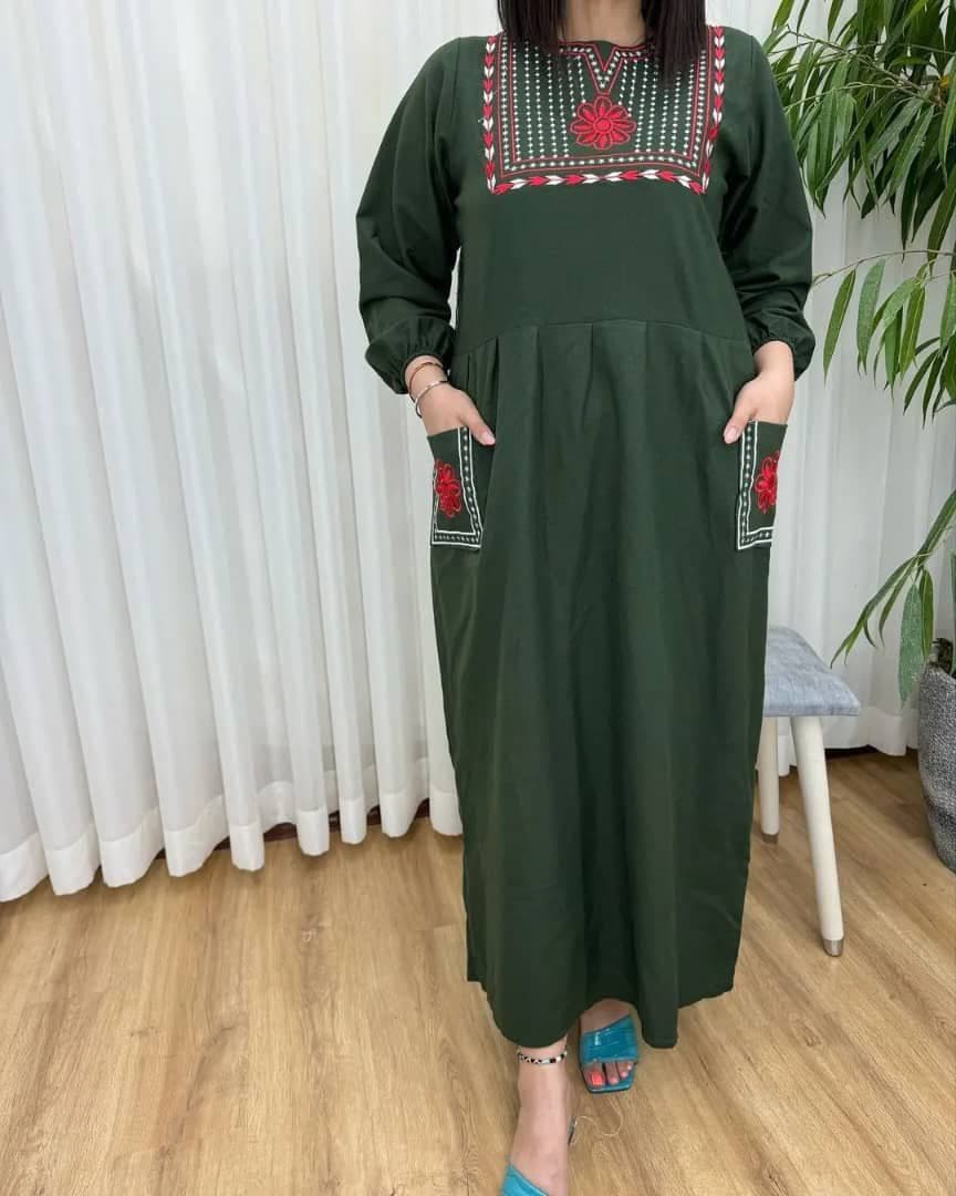 پیراهن ساحلی لینن کفتان گلدوزی/کد6796 — تصویر ۳