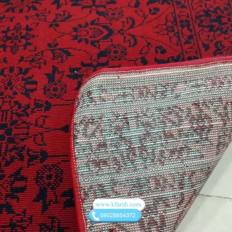 کناره گلیم قرمز طرح افشان اسلیمی — تصویر ۴