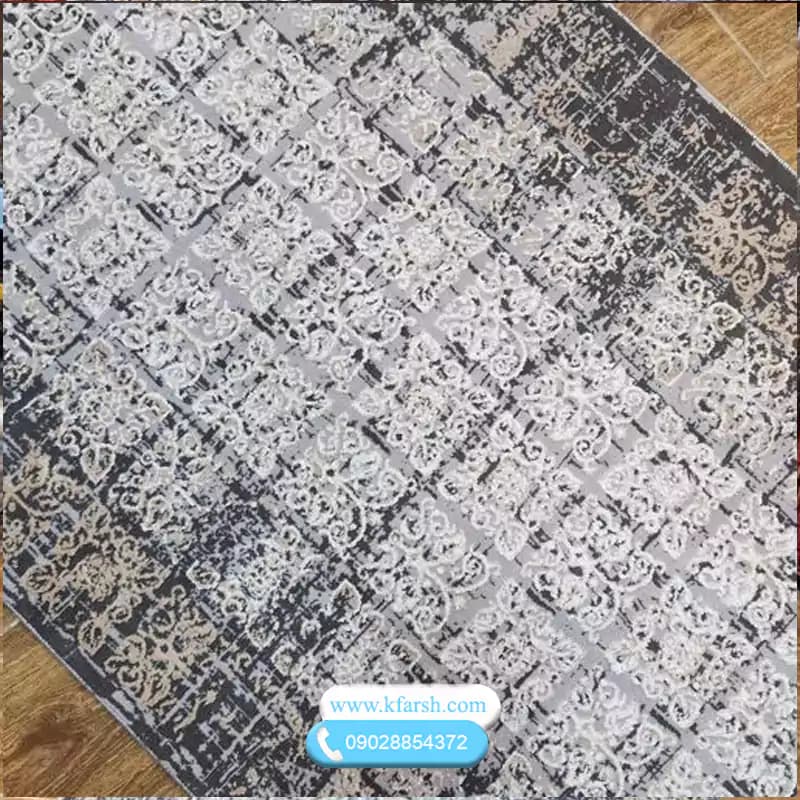 فرش کناره دودی کرم مدرن وینتیج گلبرجسته کد 597