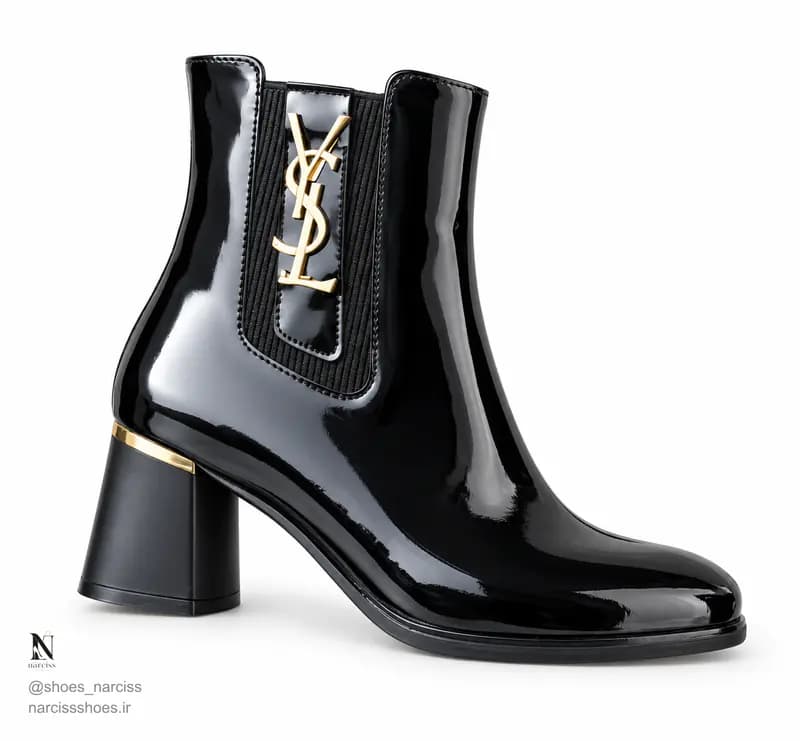 نیم بوت پاشنهدار زنانه مشکی براق YSL