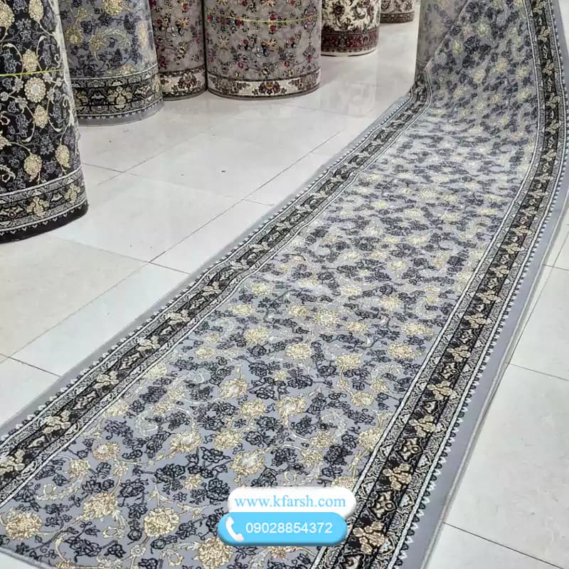 فرش کناره ۷۰۰ شانه نقره ای افشان طلاکوب