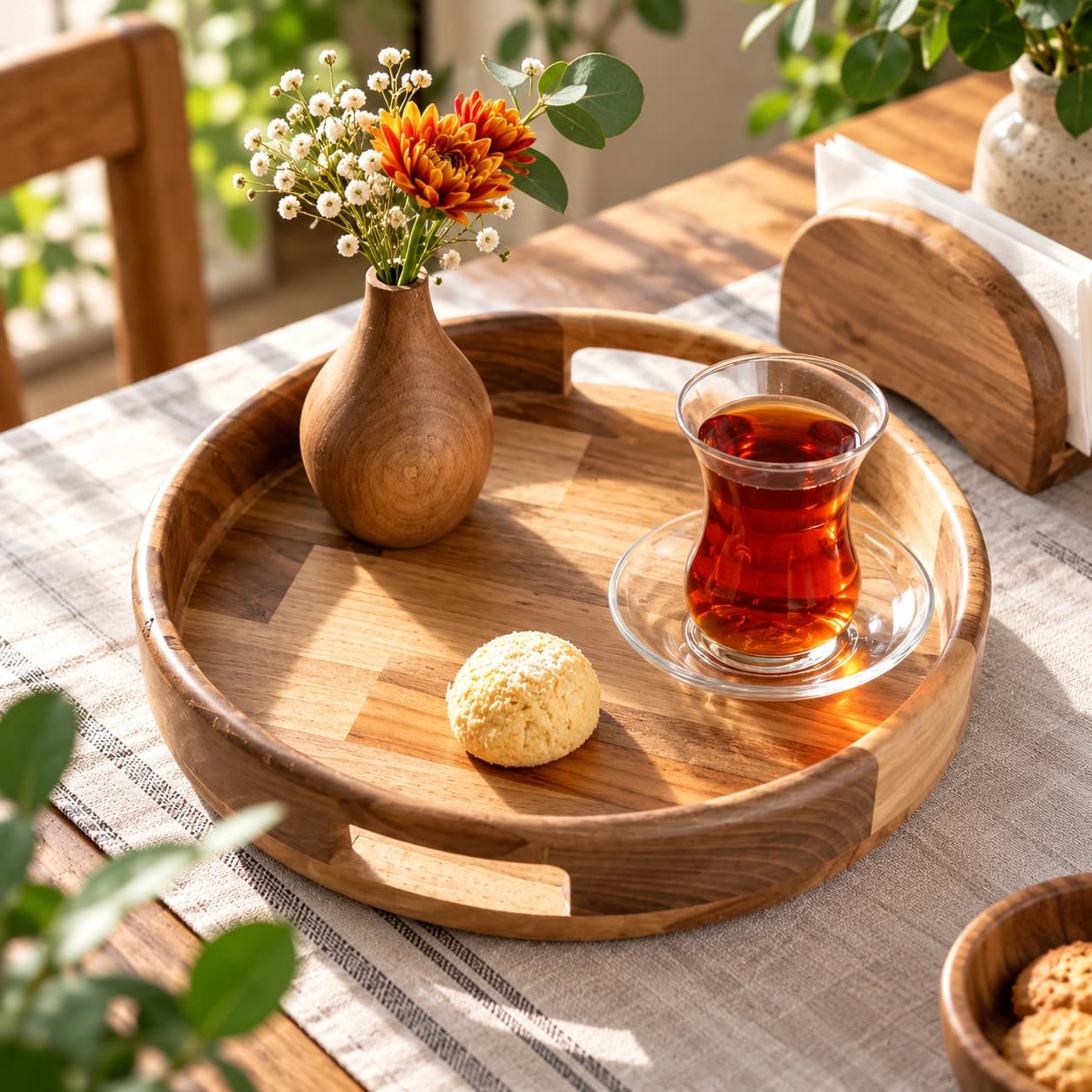 سینی گرد دسته دار چوب گردو اماهوم