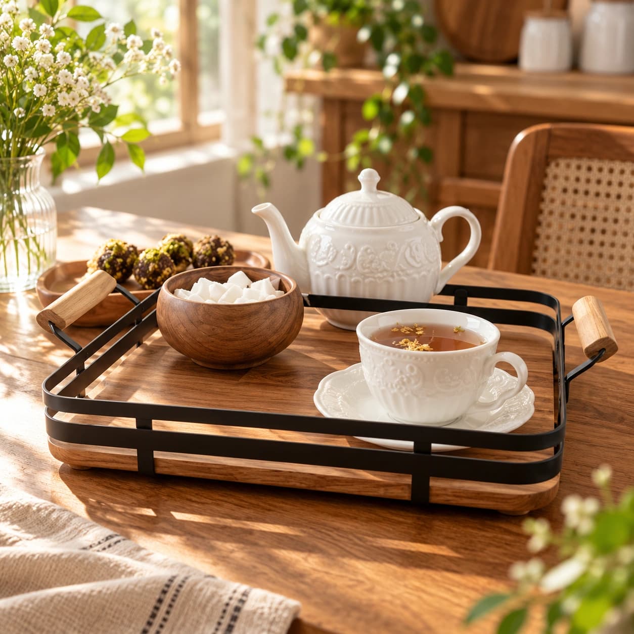 سینی مربع خط صاف چوبی اماهوم