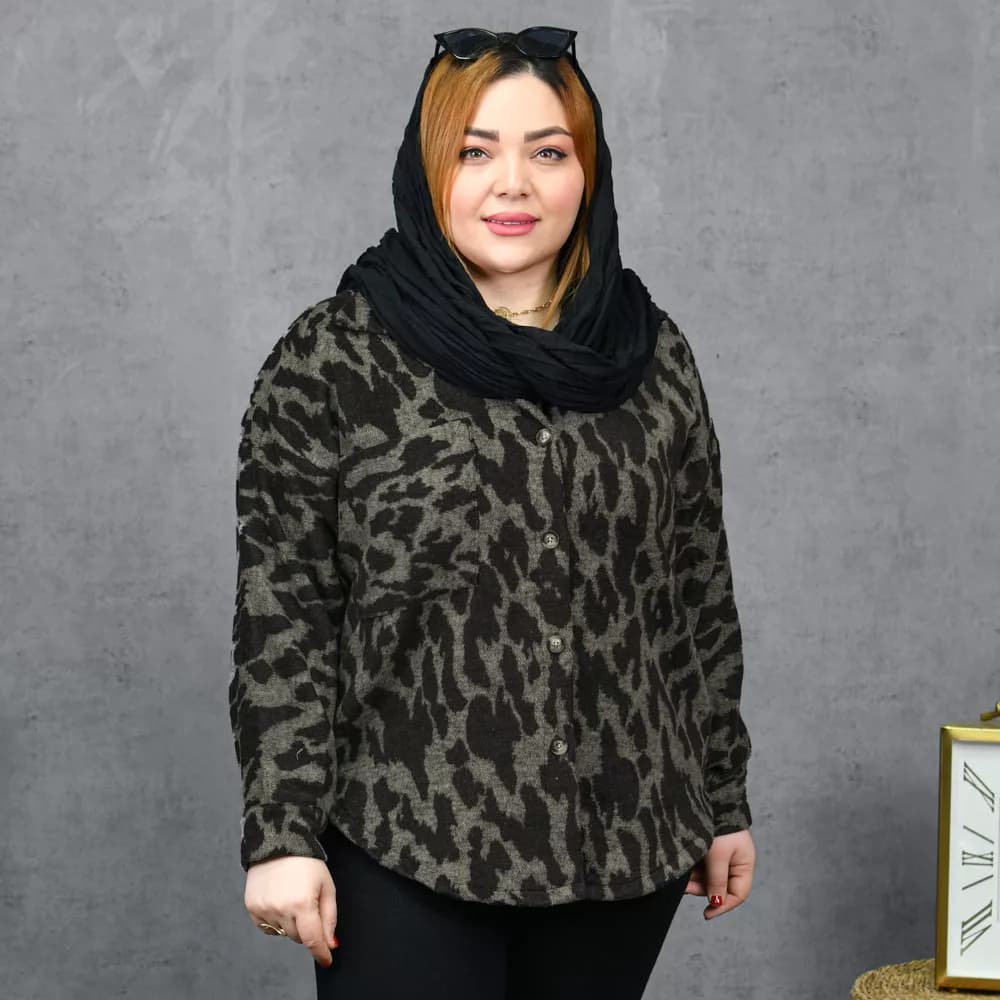 مانتو پشمی دخترانه پلنگی کد 28205 — تصویر ۵
