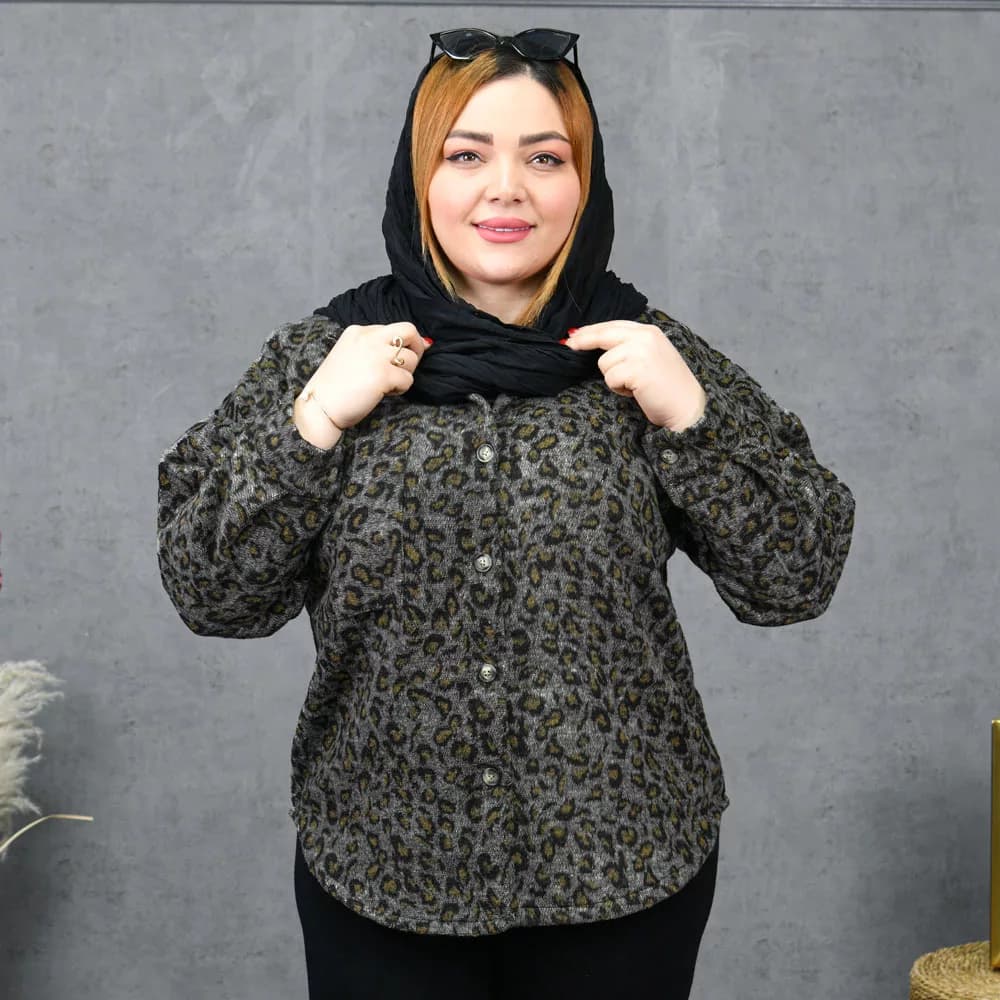مانتو پشمی دخترانه پلنگی کد 28205 — تصویر ۷