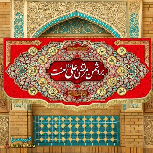 کتیبه مخمل قرمز بر دشمن مرتضی علی لعنت
