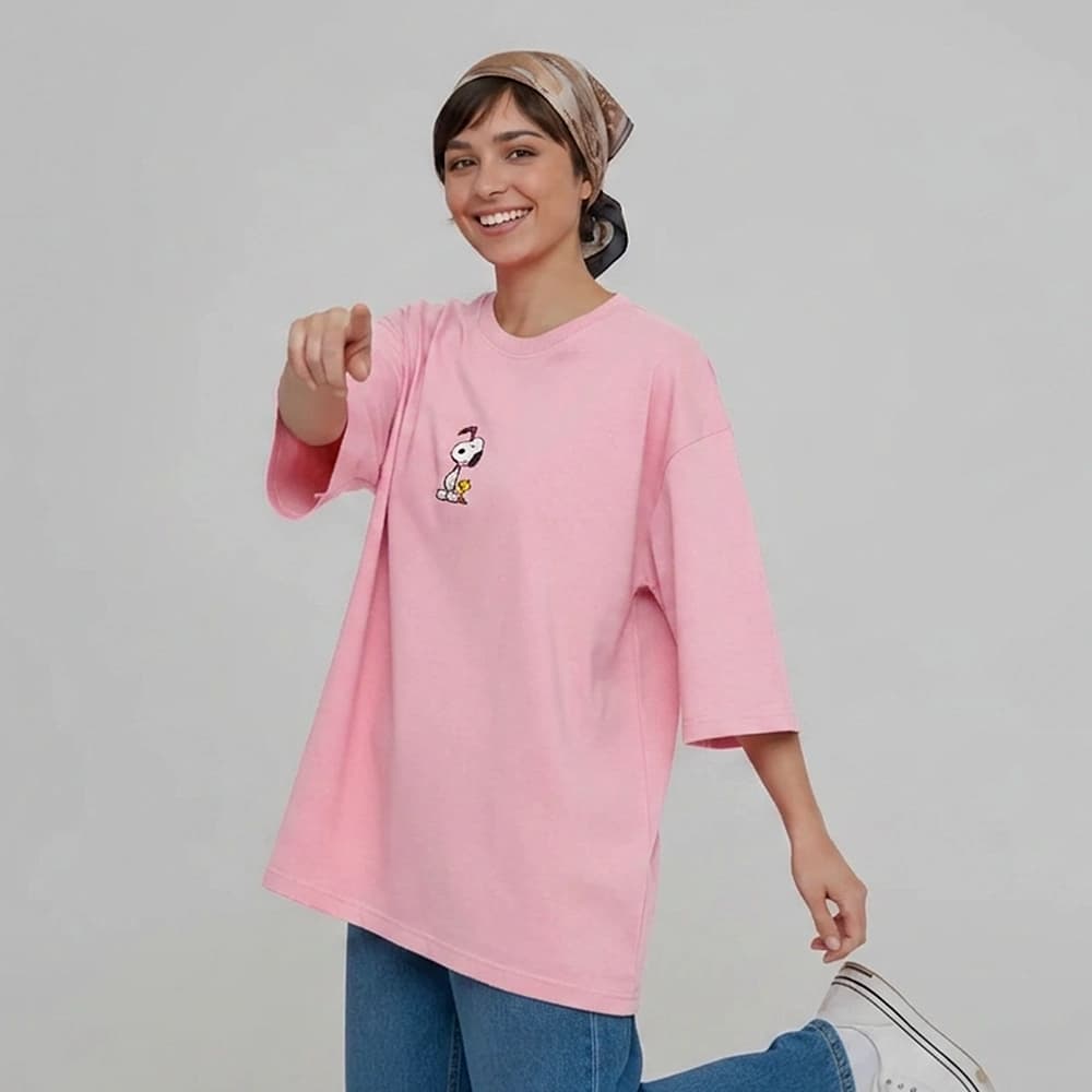 تیشرت زنانه لانگ طرح سگ کوچولو سایز فری (پنبه ضمانتی) در 7 رنگ — تصویر ۸