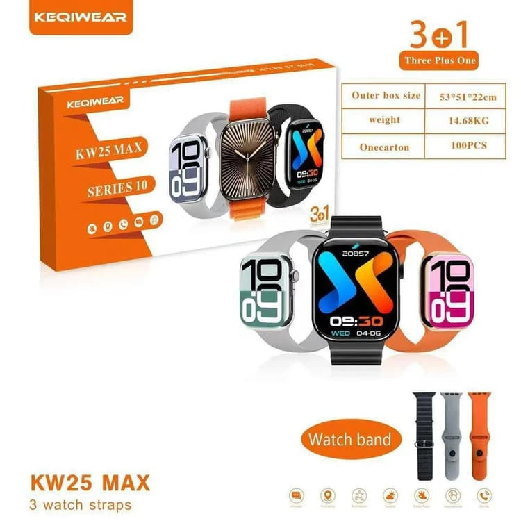 ساعت هوشمند KEQIWEAR مدل KW25 Max Series 10 همراه با ۳ بند رنگی و تماس بلوتوثی — تصویر ۵