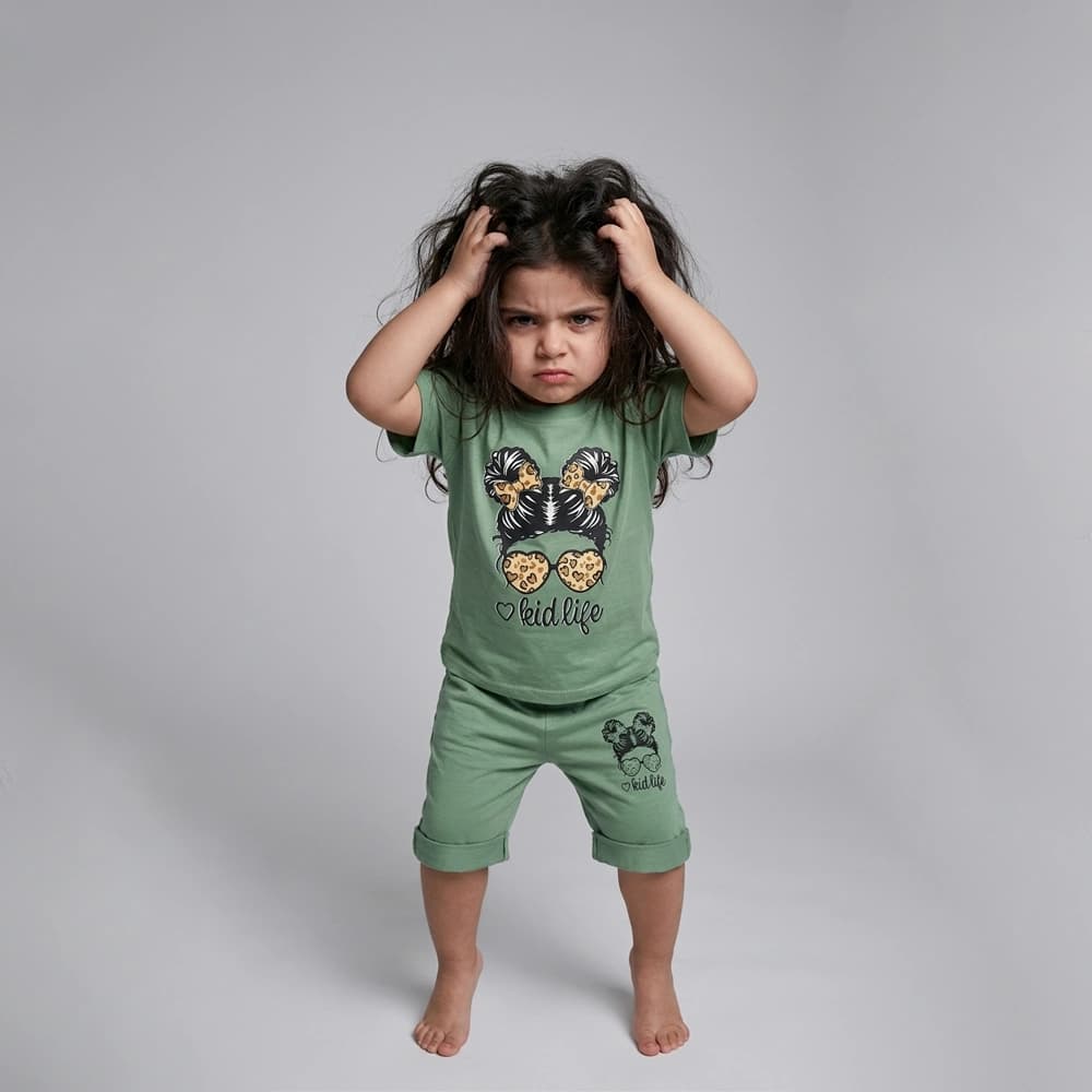 ست تیشرت و شلوارک دخترانه صورتی (سایز 40 تا 55) طرح گیسو — تصویر ۵