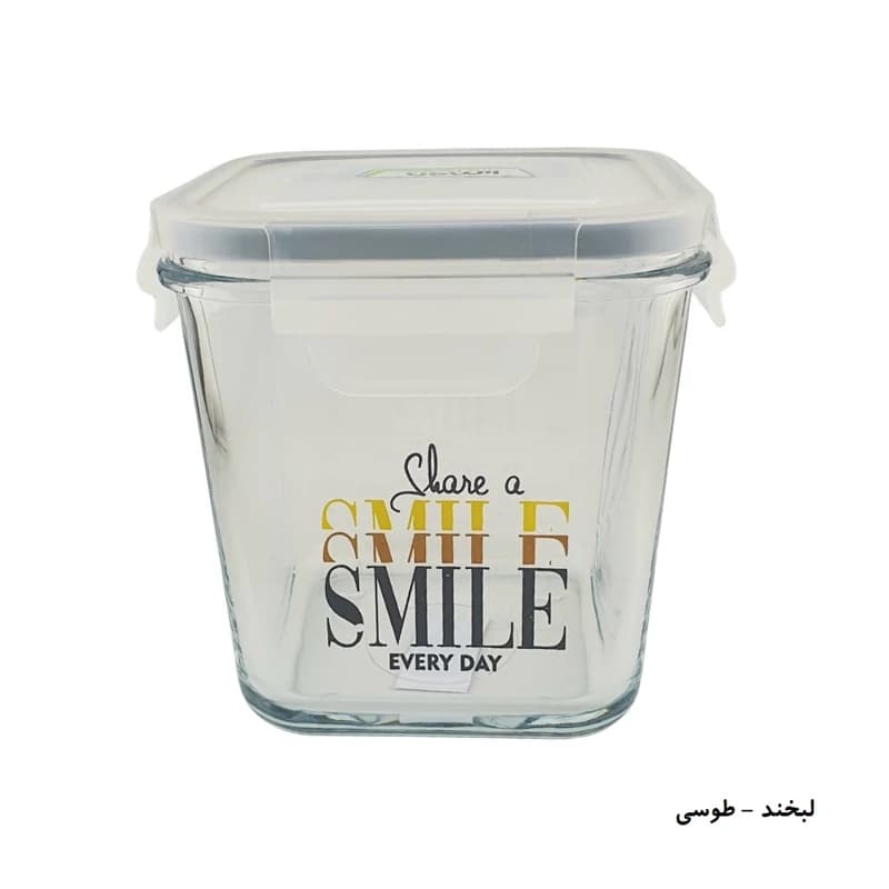 ظرف شیشه ای لیمون مربع درب دار 860 میل چاپدار (الوان) کد 211035