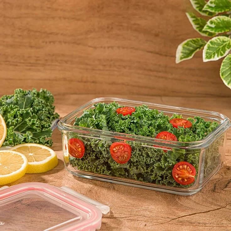 ظرف شیشه ای لیمون مستطیل درب دار 580 میلی کد 202835 — تصویر ۲