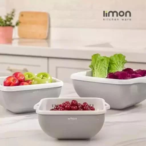 ست آبکش و لگن لیمون 4 گوش 3 سایز کد 206735